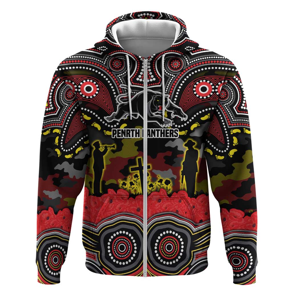 ANZAC Day Penrith Panthers Zip Hoodie Military Memorial Aboriginal Indigenous Art