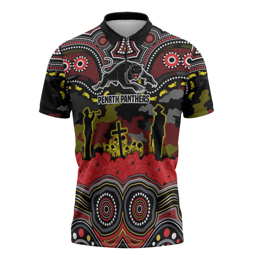 ANZAC Day Penrith Panthers Zipper Polo Shirt Military Memorial Aboriginal Indigenous Art
