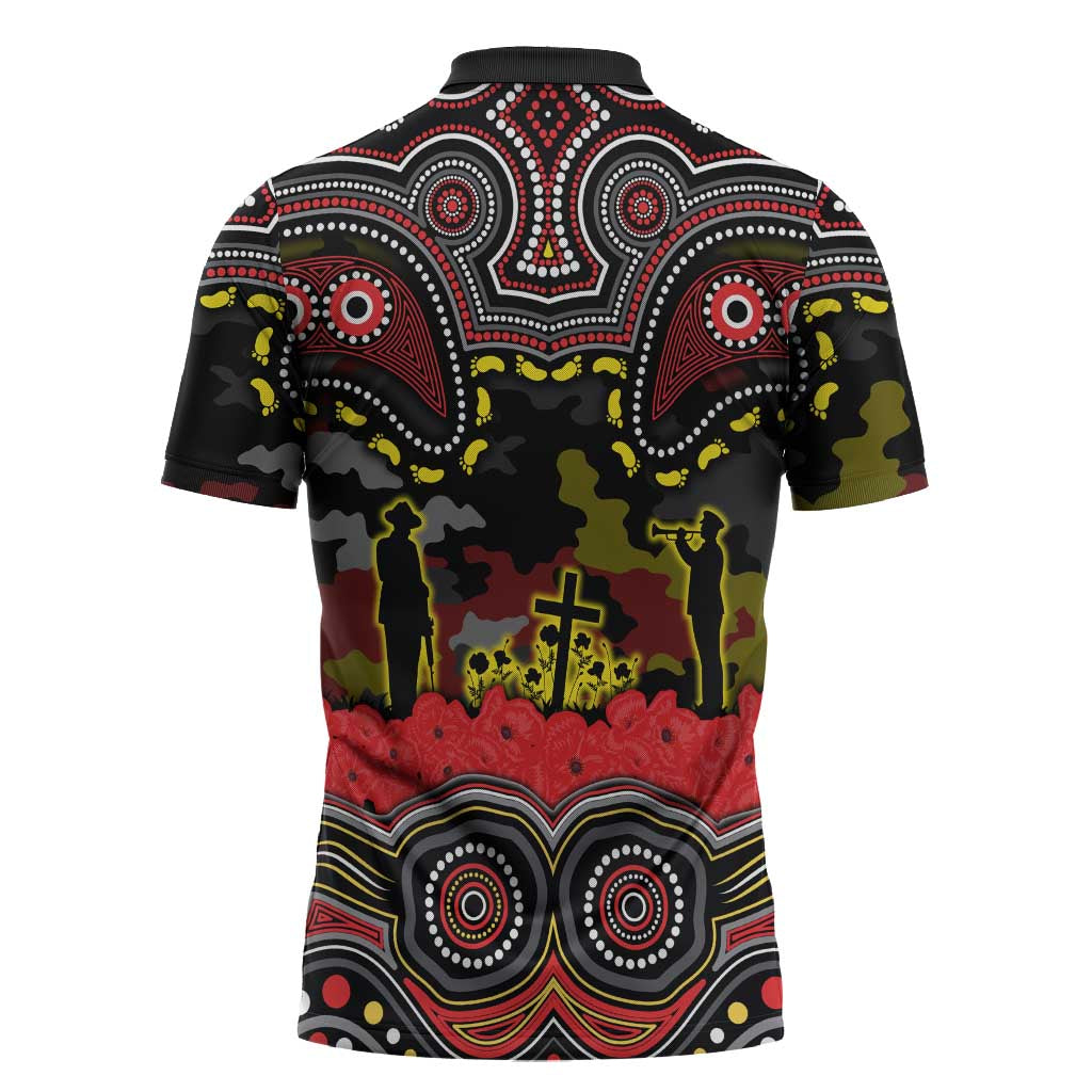 ANZAC Day Penrith Panthers Zipper Polo Shirt Military Memorial Aboriginal Indigenous Art