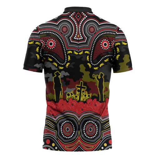 ANZAC Day Penrith Panthers Zipper Polo Shirt Military Memorial Aboriginal Indigenous Art