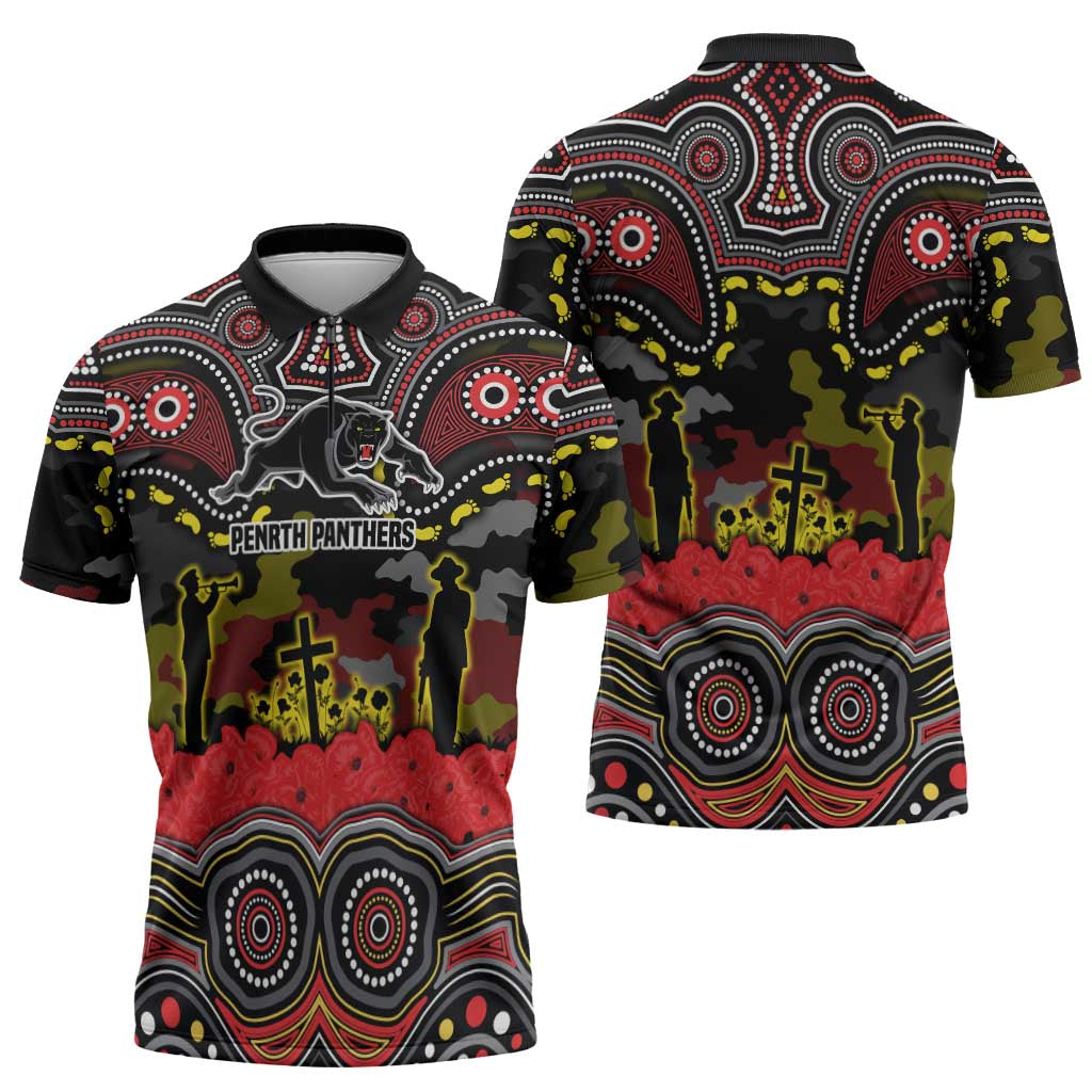 ANZAC Day Penrith Panthers Zipper Polo Shirt Military Memorial Aboriginal Indigenous Art