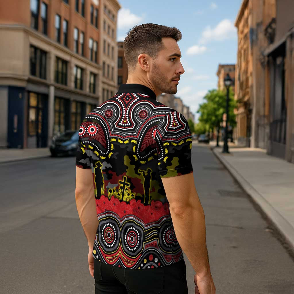 ANZAC Day Penrith Panthers Zipper Polo Shirt Military Memorial Aboriginal Indigenous Art
