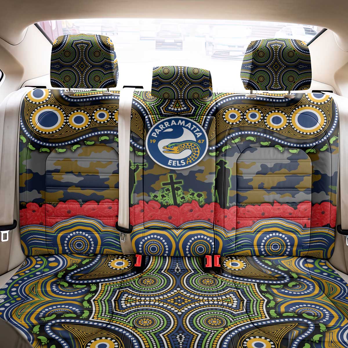 ANZAC Day Parramatta Eels Back Car Seat Cover Military Memorial Aboriginal Indigenous Art