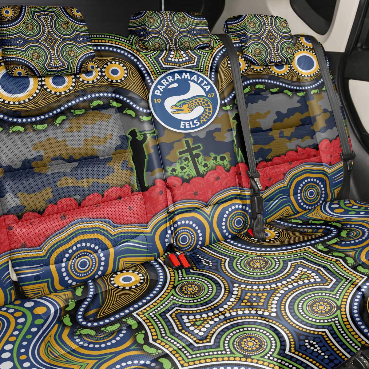 ANZAC Day Parramatta Eels Back Car Seat Cover Military Memorial Aboriginal Indigenous Art