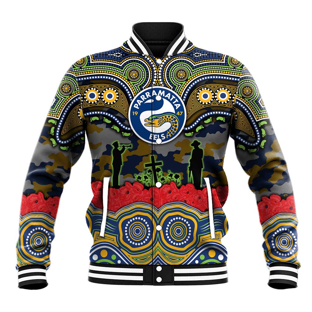 ANZAC Day Parramatta Eels Baseball Jacket Military Memorial Aboriginal Indigenous Art