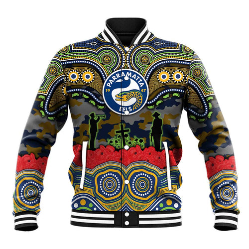 ANZAC Day Parramatta Eels Baseball Jacket Military Memorial Aboriginal Indigenous Art