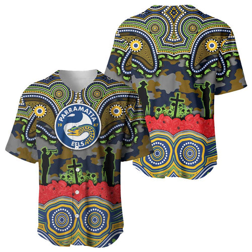 ANZAC Day Parramatta Eels Baseball Jersey Military Memorial Aboriginal Indigenous Art
