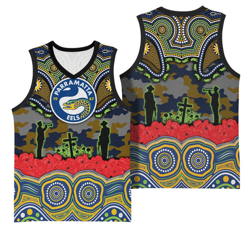 ANZAC Day Parramatta Eels Basketball Jersey Military Memorial Aboriginal Indigenous Art