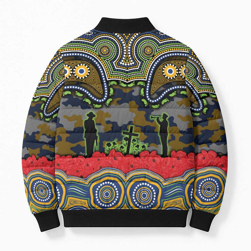 ANZAC Day Parramatta Eels Bomber Puffer Jacket Military Memorial Aboriginal Indigenous Art