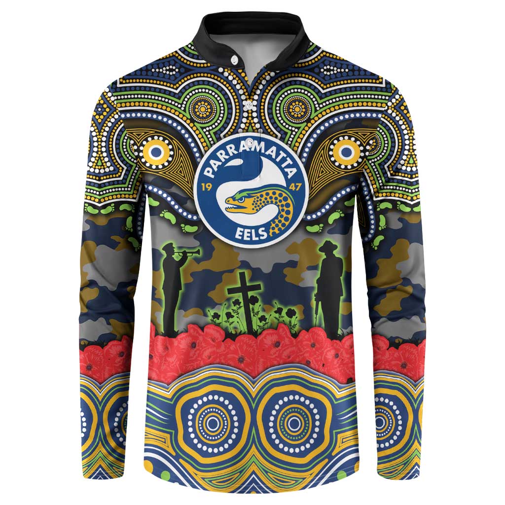 ANZAC Day Parramatta Eels Button Sweatshirt Military Memorial Aboriginal Indigenous Art