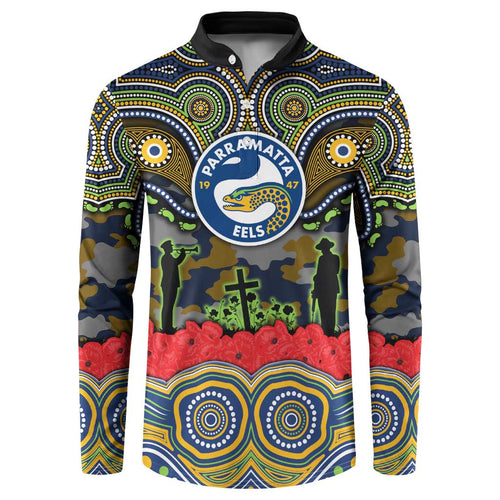 ANZAC Day Parramatta Eels Button Sweatshirt Military Memorial Aboriginal Indigenous Art