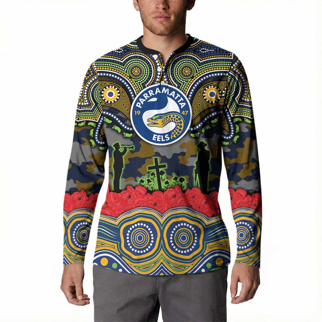 ANZAC Day Parramatta Eels Button Sweatshirt Military Memorial Aboriginal Indigenous Art