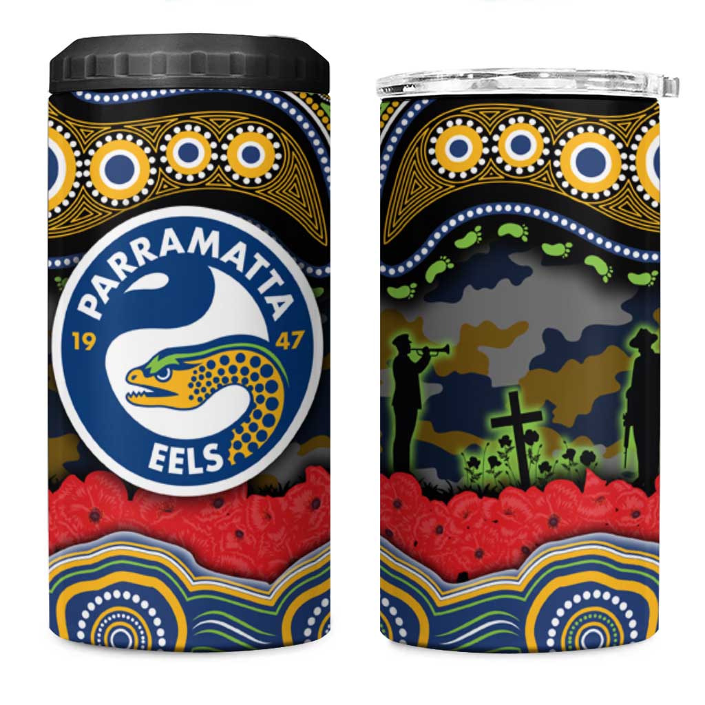 ANZAC Day Parramatta Eels 4 in 1 Can Cooler Tumbler Military Memorial Aboriginal Indigenous Art
