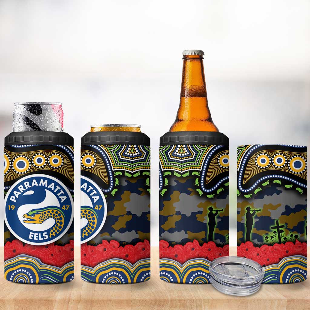 ANZAC Day Parramatta Eels 4 in 1 Can Cooler Tumbler Military Memorial Aboriginal Indigenous Art