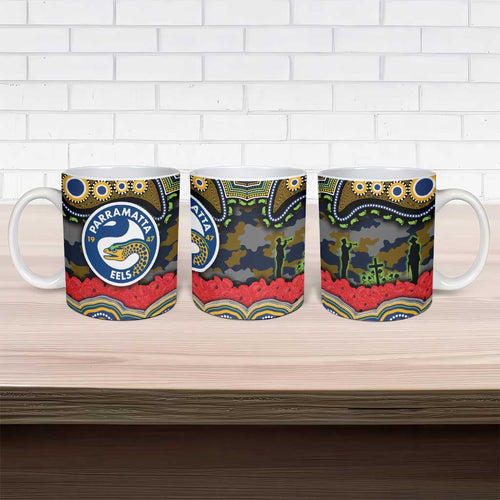 ANZAC Day Parramatta Eels Ceramic Mug Military Memorial Aboriginal Indigenous Art