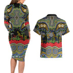 ANZAC Day Parramatta Eels Couples Matching Long Sleeve Bodycon Dress and Hawaiian Shirt Military Memorial Aboriginal Indigenous Art
