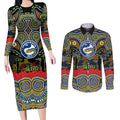 ANZAC Day Parramatta Eels Couples Matching Long Sleeve Bodycon Dress and Long Sleeve Button Shirt Military Memorial Aboriginal Indigenous Art