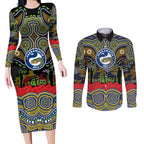 ANZAC Day Parramatta Eels Couples Matching Long Sleeve Bodycon Dress and Long Sleeve Button Shirt Military Memorial Aboriginal Indigenous Art