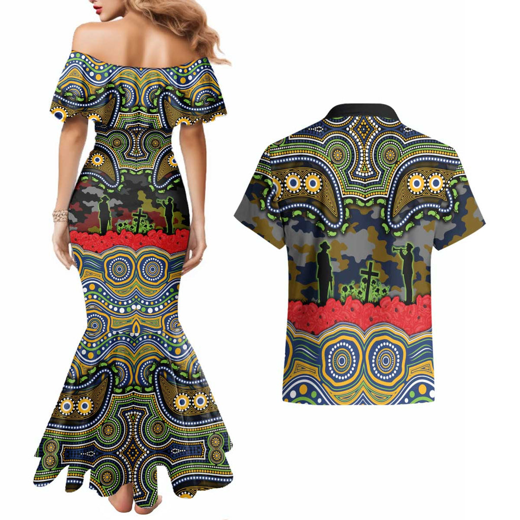 ANZAC Day Parramatta Eels Couples Matching Mermaid Dress and Hawaiian Shirt Military Memorial Aboriginal Indigenous Art