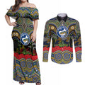 ANZAC Day Parramatta Eels Couples Matching Off Shoulder Maxi Dress and Long Sleeve Button Shirt Military Memorial Aboriginal Indigenous Art