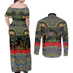ANZAC Day Parramatta Eels Couples Matching Off Shoulder Maxi Dress and Long Sleeve Button Shirt Military Memorial Aboriginal Indigenous Art