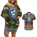 ANZAC Day Parramatta Eels Couples Matching Off Shoulder Short Dress and Hawaiian Shirt Military Memorial Aboriginal Indigenous Art