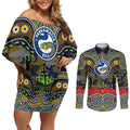 ANZAC Day Parramatta Eels Couples Matching Off Shoulder Short Dress and Long Sleeve Button Shirt Military Memorial Aboriginal Indigenous Art