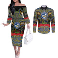 ANZAC Day Parramatta Eels Couples Matching Off The Shoulder Long Sleeve Dress and Long Sleeve Button Shirt Military Memorial Aboriginal Indigenous Art