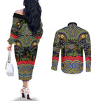 ANZAC Day Parramatta Eels Couples Matching Off The Shoulder Long Sleeve Dress and Long Sleeve Button Shirt Military Memorial Aboriginal Indigenous Art