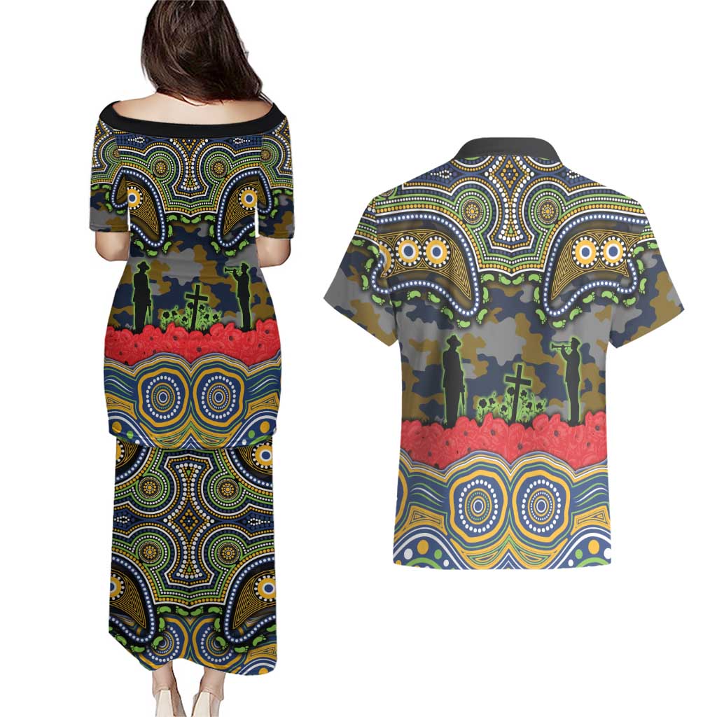 ANZAC Day Parramatta Eels Couples Matching Puletasi and Hawaiian Shirt Military Memorial Aboriginal Indigenous Art
