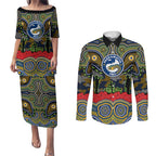 ANZAC Day Parramatta Eels Couples Matching Puletasi and Long Sleeve Button Shirt Military Memorial Aboriginal Indigenous Art