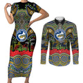 ANZAC Day Parramatta Eels Couples Matching Short Sleeve Bodycon Dress and Long Sleeve Button Shirt Military Memorial Aboriginal Indigenous Art