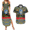 ANZAC Day Parramatta Eels Couples Matching Summer Maxi Dress and Hawaiian Shirt Military Memorial Aboriginal Indigenous Art
