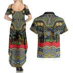 ANZAC Day Parramatta Eels Couples Matching Summer Maxi Dress and Hawaiian Shirt Military Memorial Aboriginal Indigenous Art