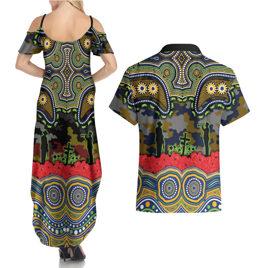 ANZAC Day Parramatta Eels Couples Matching Summer Maxi Dress and Hawaiian Shirt Military Memorial Aboriginal Indigenous Art