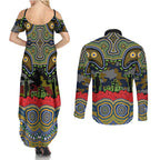 ANZAC Day Parramatta Eels Couples Matching Summer Maxi Dress and Long Sleeve Button Shirt Military Memorial Aboriginal Indigenous Art