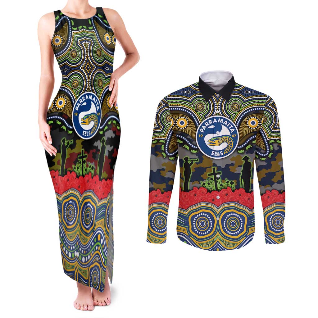 ANZAC Day Parramatta Eels Couples Matching Tank Maxi Dress and Long Sleeve Button Shirt Military Memorial Aboriginal Indigenous Art