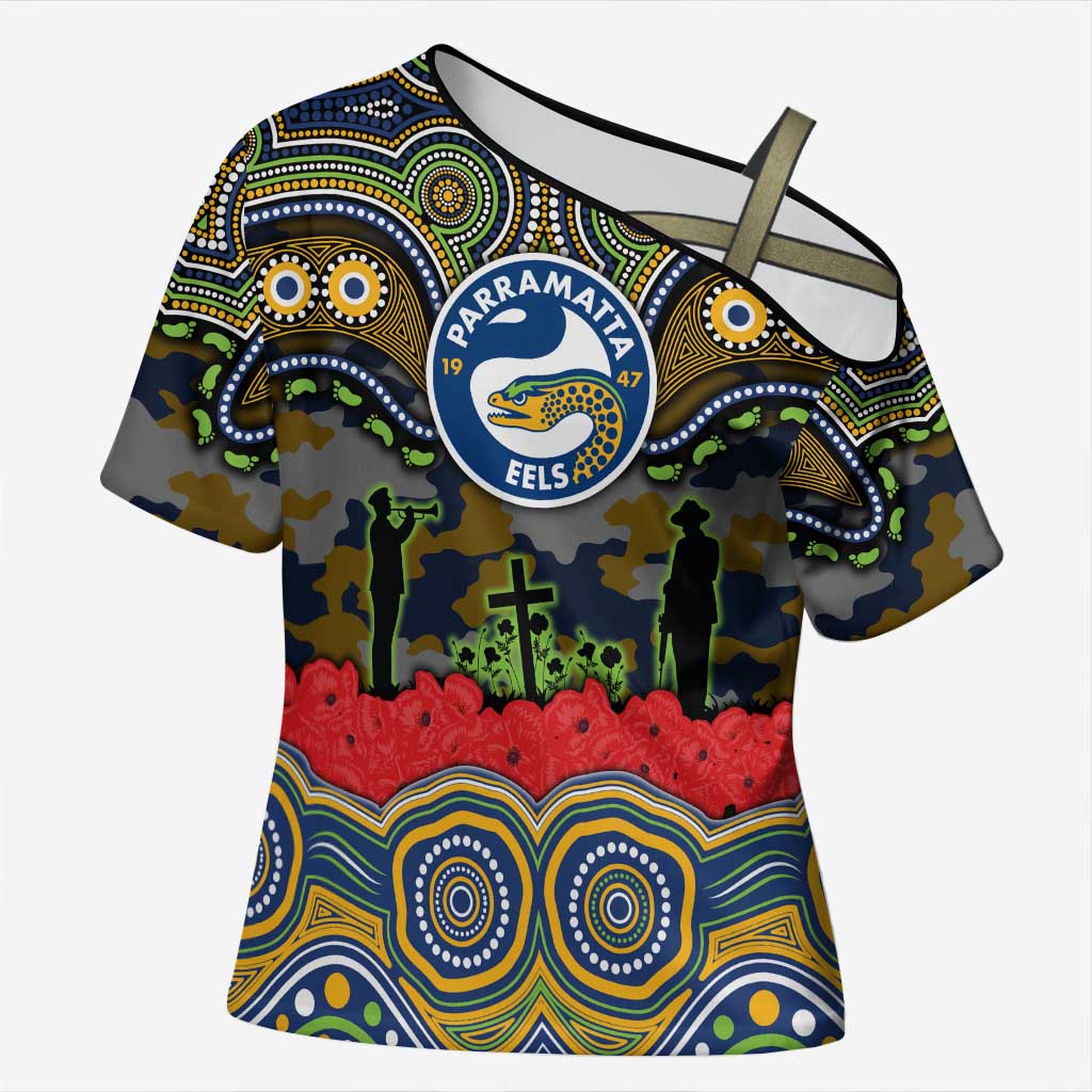 ANZAC Day Parramatta Eels Cross Shoulder Shirt Military Memorial Aboriginal Indigenous Art