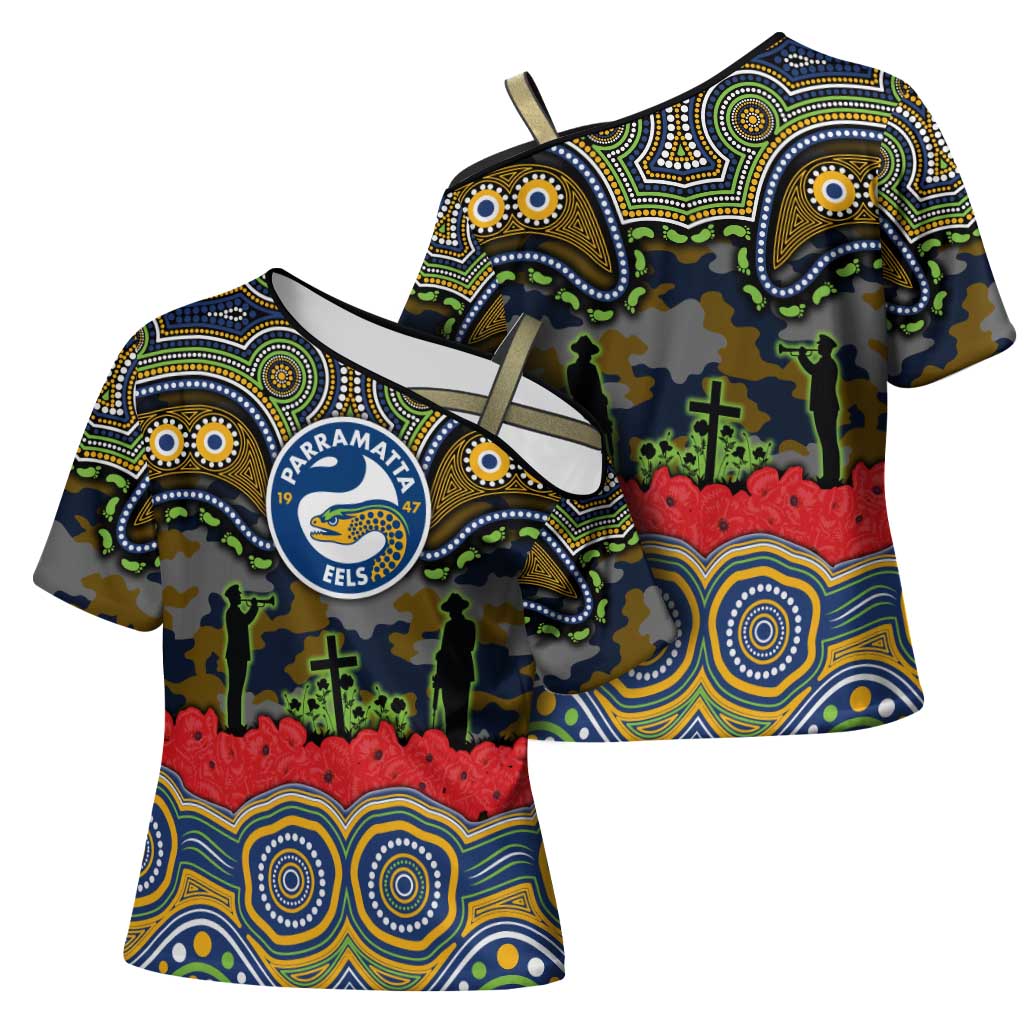 ANZAC Day Parramatta Eels Cross Shoulder Shirt Military Memorial Aboriginal Indigenous Art