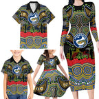 ANZAC Day Parramatta Eels Family Matching Long Sleeve Bodycon Dress and Hawaiian Shirt Military Memorial Aboriginal Indigenous Art