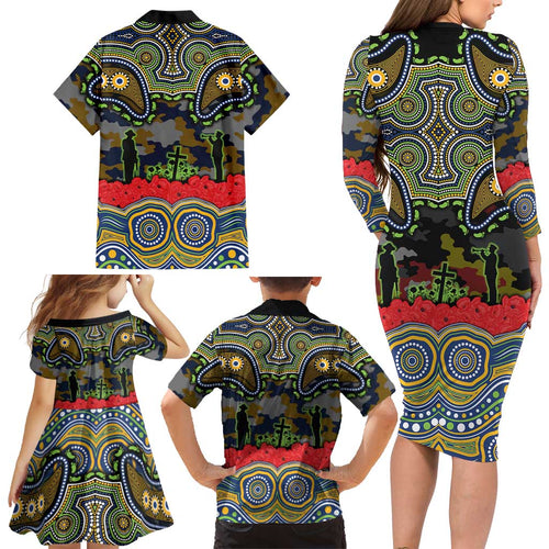 ANZAC Day Parramatta Eels Family Matching Long Sleeve Bodycon Dress and Hawaiian Shirt Military Memorial Aboriginal Indigenous Art
