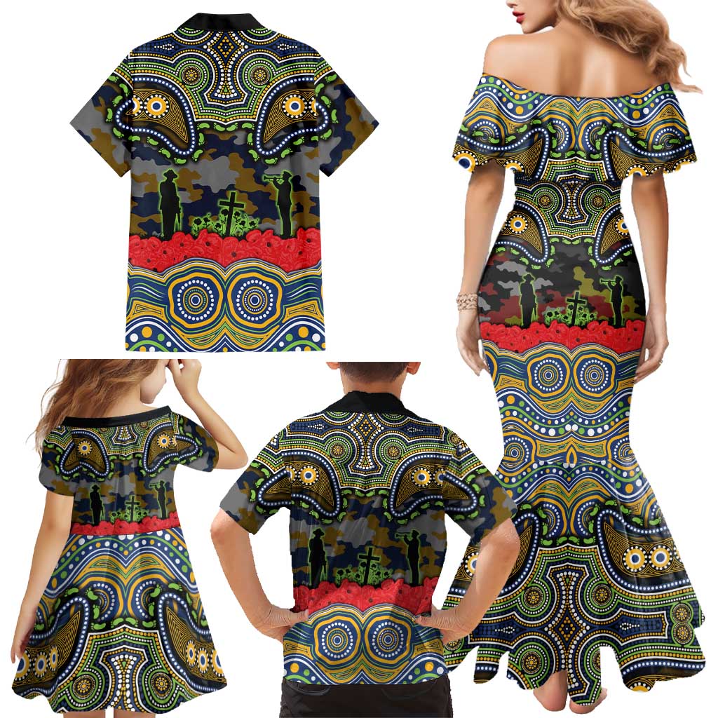 ANZAC Day Parramatta Eels Family Matching Mermaid Dress and Hawaiian Shirt Military Memorial Aboriginal Indigenous Art