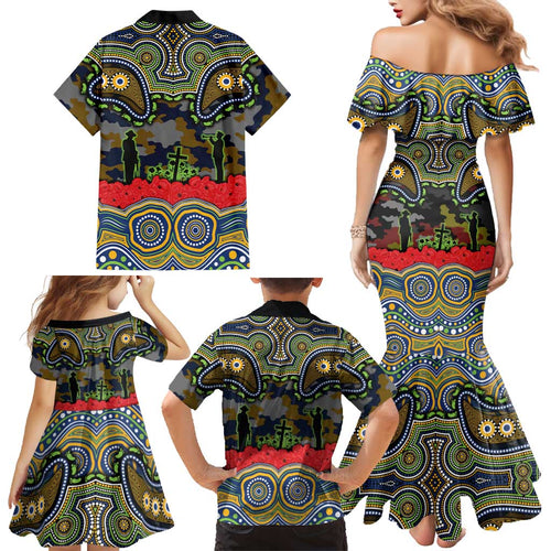 ANZAC Day Parramatta Eels Family Matching Mermaid Dress and Hawaiian Shirt Military Memorial Aboriginal Indigenous Art