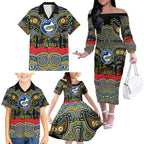 ANZAC Day Parramatta Eels Family Matching Off The Shoulder Long Sleeve Dress and Hawaiian Shirt Military Memorial Aboriginal Indigenous Art