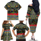 ANZAC Day Parramatta Eels Family Matching Off The Shoulder Long Sleeve Dress and Hawaiian Shirt Military Memorial Aboriginal Indigenous Art