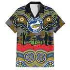 ANZAC Day Parramatta Eels Family Matching Off The Shoulder Long Sleeve Dress and Hawaiian Shirt Military Memorial Aboriginal Indigenous Art