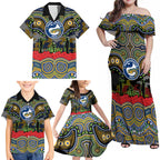 ANZAC Day Parramatta Eels Family Matching Off Shoulder Maxi Dress and Hawaiian Shirt Military Memorial Aboriginal Indigenous Art