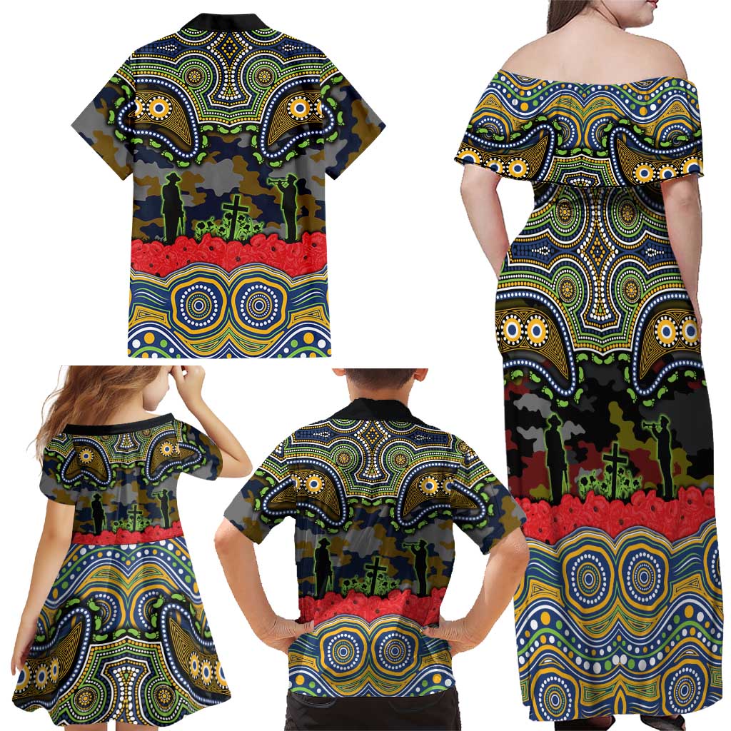 ANZAC Day Parramatta Eels Family Matching Off Shoulder Maxi Dress and Hawaiian Shirt Military Memorial Aboriginal Indigenous Art