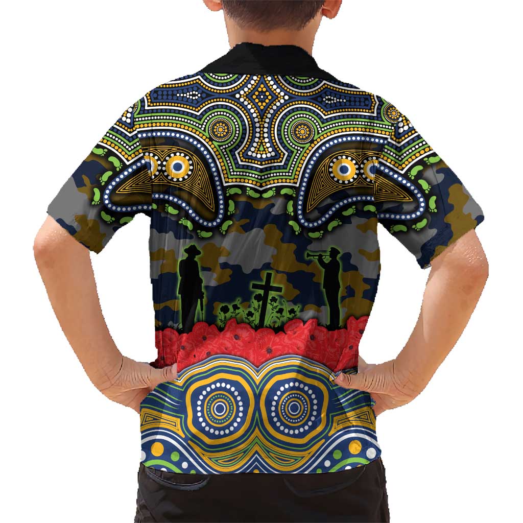 ANZAC Day Parramatta Eels Family Matching Off Shoulder Short Dress and Hawaiian Shirt Military Memorial Aboriginal Indigenous Art