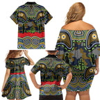ANZAC Day Parramatta Eels Family Matching Off Shoulder Short Dress and Hawaiian Shirt Military Memorial Aboriginal Indigenous Art